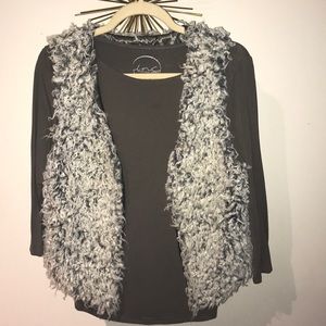 Fuzzy vest + long sleeve combo